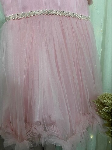 6 Yaş Beden 5/6 yaş kız çocuk abiye pembe 65 cm