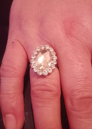 Payetli ve Beyaz Taşlı Parlak Vintage Kadın Yüzük - Görsel 2