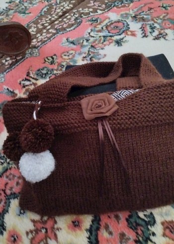 Kahverengi Astarlı Örgü Kadın Çanta - Görsel 6