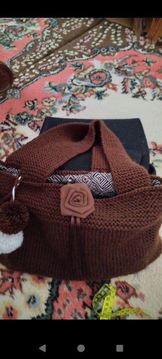 Kahverengi Astarlı Örgü Kadın Çanta - Görsel 4