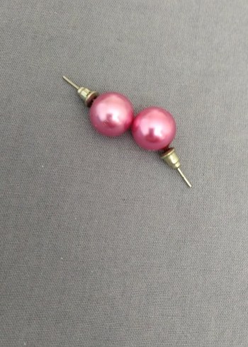 Pembe Midi Boy Düğme Küpeler - Görsel 2