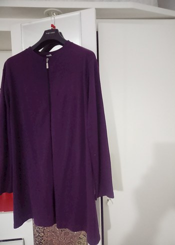 Fermuarlı Bisiklet yaka Mor renk Uzun Kollu Salaş Penye Tunik. - Görsel 5