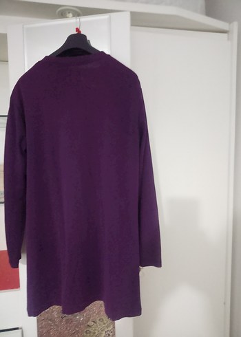 Fermuarlı Bisiklet yaka Mor renk Uzun Kollu Salaş Penye Tunik. - Görsel 8