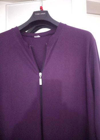 Fermuarlı Bisiklet yaka Mor renk Uzun Kollu Salaş Penye Tunik. - Görsel 2