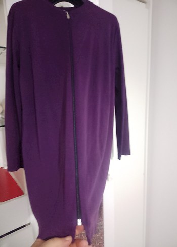 Fermuarlı Bisiklet yaka Mor renk Uzun Kollu Salaş Penye Tunik. - Görsel 3