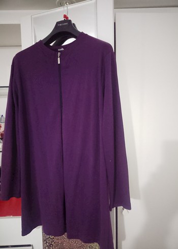 Fermuarlı Bisiklet yaka Mor renk Uzun Kollu Salaş Penye Tunik. - Görsel 4