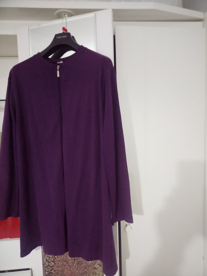 Fermuarlı Bisiklet yaka Mor renk Uzun Kollu Salaş Penye Tunik. - Görsel 5