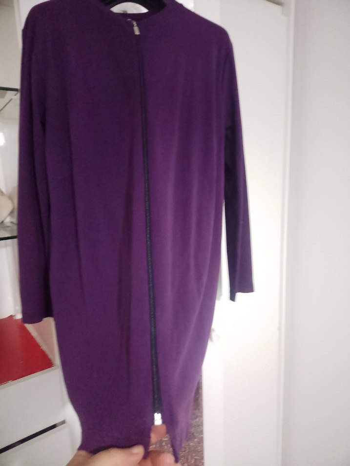 Fermuarlı Bisiklet yaka Mor renk Uzun Kollu Salaş Penye Tunik. - Görsel 3