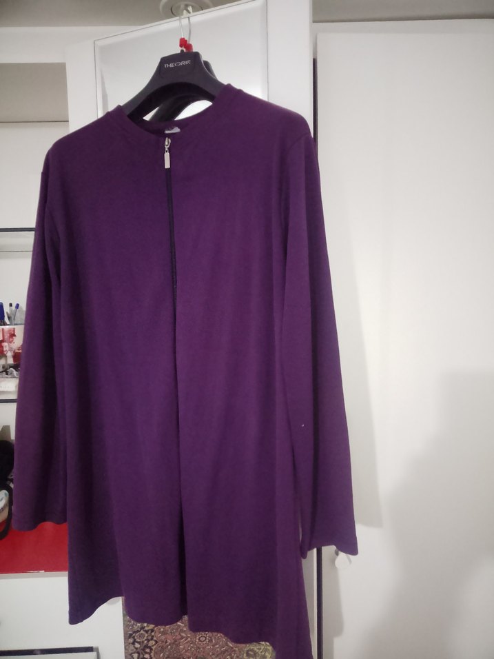 Fermuarlı Bisiklet yaka Mor renk Uzun Kollu Salaş Penye Tunik. - Görsel 4