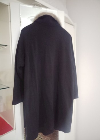 LCW XL beden Siyah,Yakası Kürklü Uzun Kadın Triko Tunik-Kaban - Görsel 8