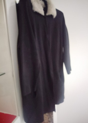 LCW XL beden Siyah,Yakası Kürklü Uzun Kadın Triko Tunik-Kaban - Görsel 3