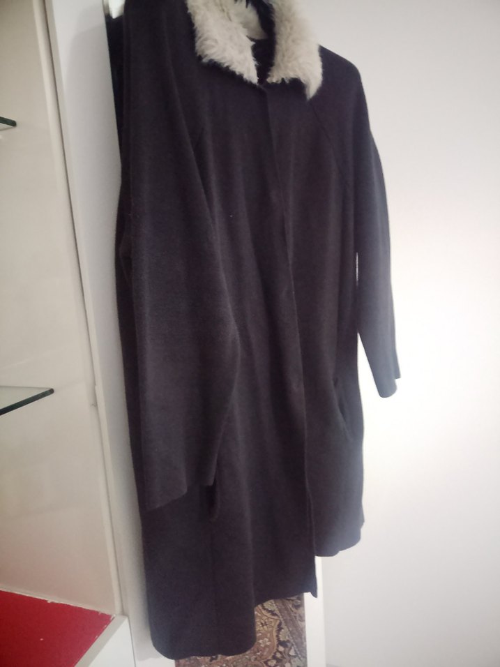 LCW XL beden Siyah,Yakası Kürklü Uzun Kadın Triko Tunik-Kaban - Görsel 4