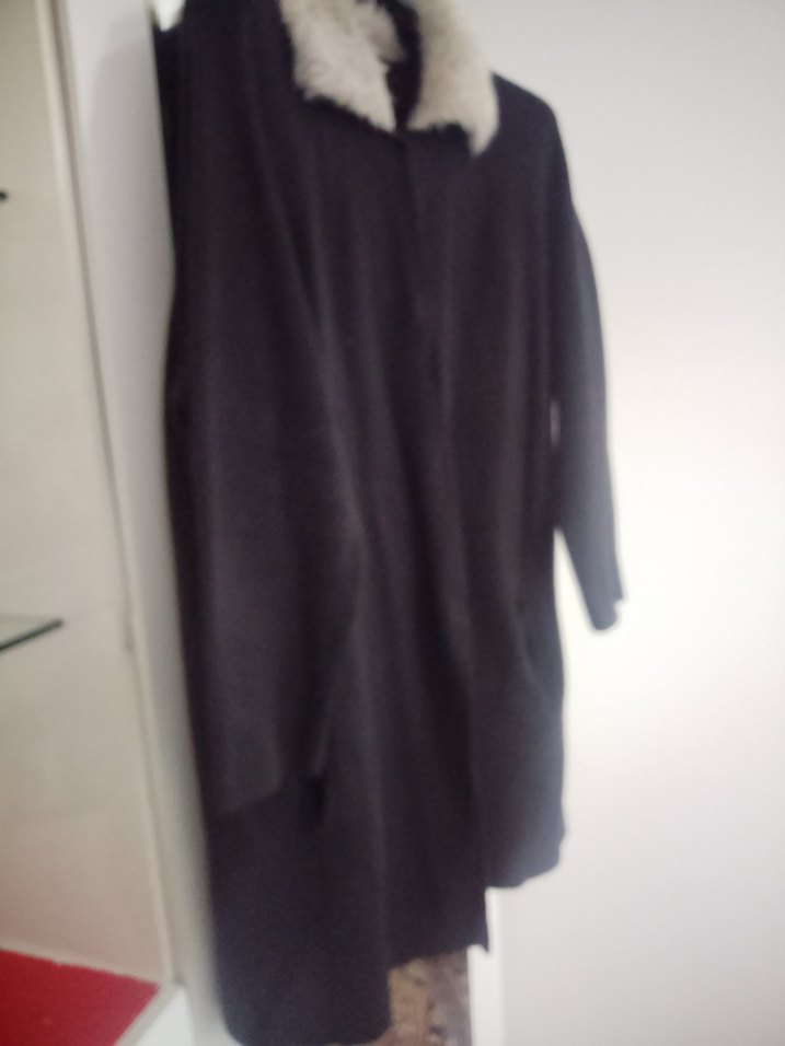 LCW XL beden Siyah,Yakası Kürklü Uzun Kadın Triko Tunik-Kaban - Görsel 3