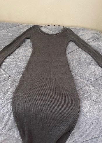 Kadın Gri Uzun Triko Elbise - Görsel 2