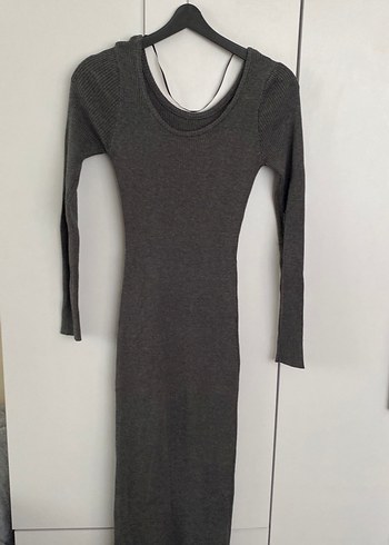 Kadın Gri Uzun Triko Elbise - Görsel 4