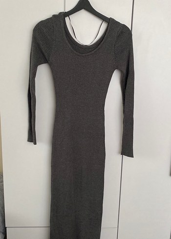 Kadın Gri Uzun Triko Elbise - Görsel 5