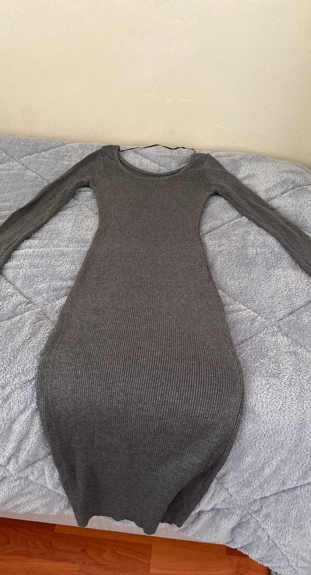 Kadın Gri Uzun Triko Elbise - Görsel 2