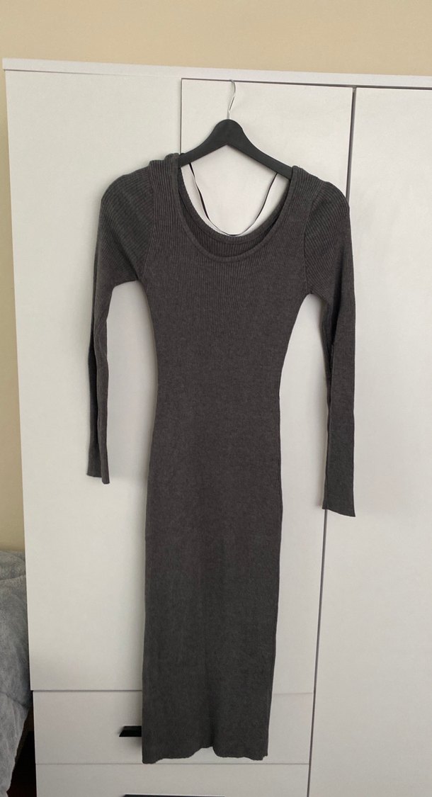 Kadın Gri Uzun Triko Elbise - Görsel 3