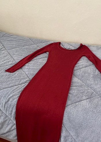 Bordo Uzun Kollu Triko Elbise - Görsel 3