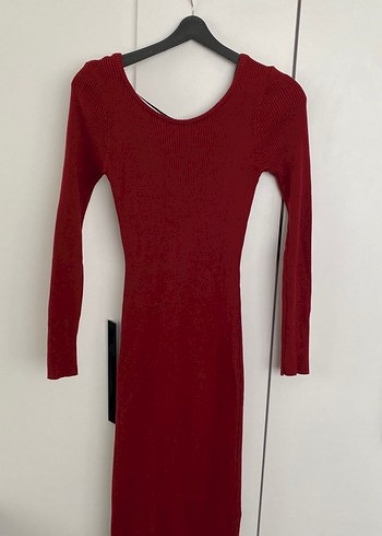 Bordo Uzun Kollu Triko Elbise - Görsel 5