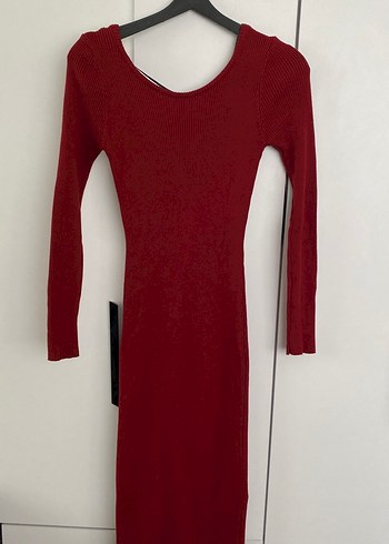 Bordo Uzun Kollu Triko Elbise - Görsel 6