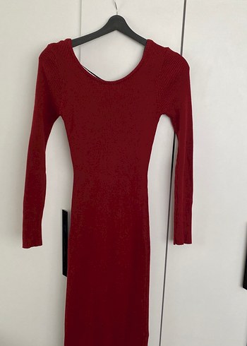 Bordo Uzun Kollu Triko Elbise - Görsel 4