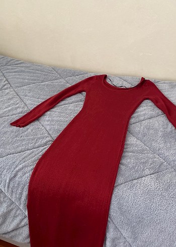 Bordo Uzun Kollu Triko Elbise - Görsel 2