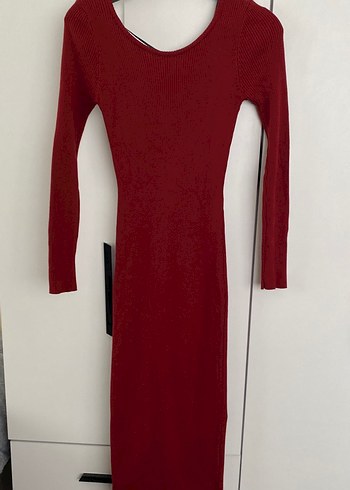 Bordo Uzun Kollu Triko Elbise - Görsel 7