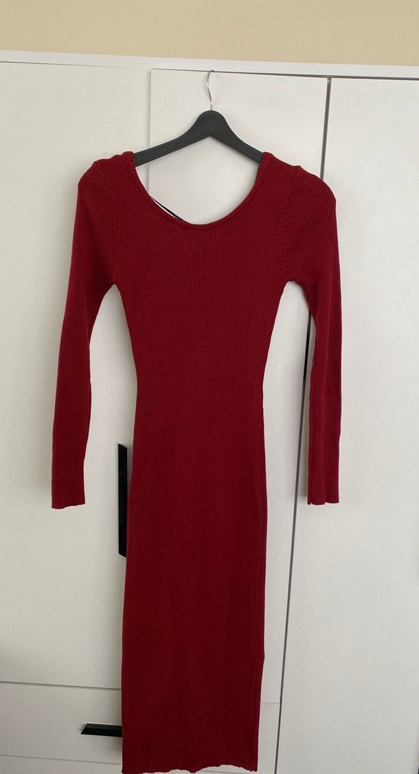 Bordo Uzun Kollu Triko Elbise - Görsel 5