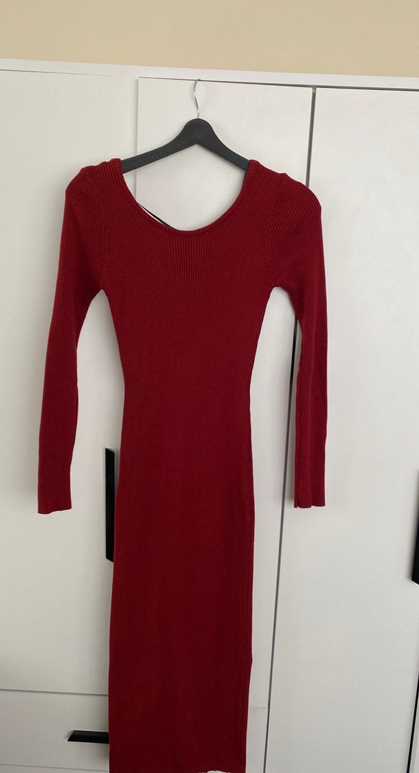 Bordo Uzun Kollu Triko Elbise - Görsel 4