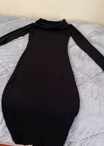Siyah Boğazlı Uzun Kollu Triko Elbise - Görsel 2