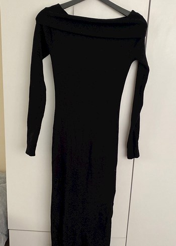 Siyah Boğazlı Uzun Kollu Triko Elbise - Görsel 4