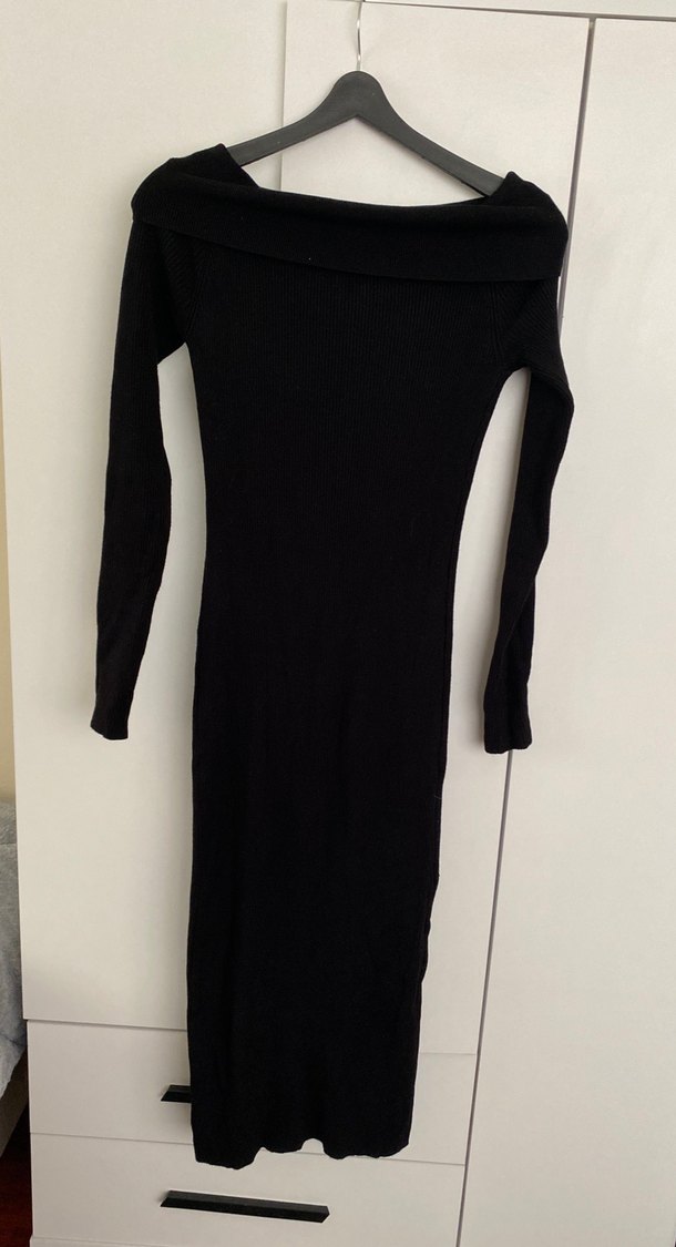 Siyah Boğazlı Uzun Kollu Triko Elbise - Görsel 5