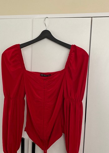 Kırmızı V Yaka Uzun Kollu Kadın Bluz - Görsel 7