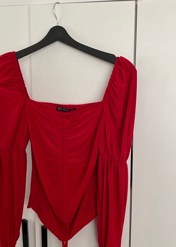 Kırmızı V Yaka Uzun Kollu Kadın Bluz - Görsel 6