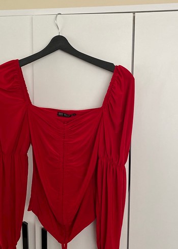 Kırmızı V Yaka Uzun Kollu Kadın Bluz - Görsel 4