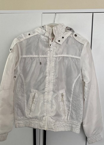 Kapüşonlu Beyaz Kadın Ceket - Görsel 2