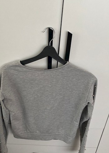 Gri Uzun Kollu incili kadın bluz - Görsel 6