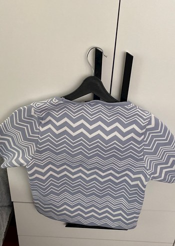 Gri Desenli Kadın Triko Kısa Kollu Bluz - Görsel 8