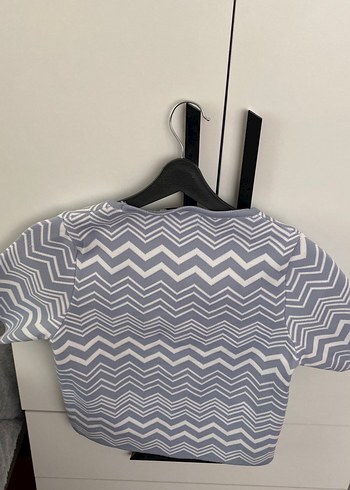 Gri Desenli Kadın Triko Kısa Kollu Bluz - Görsel 9