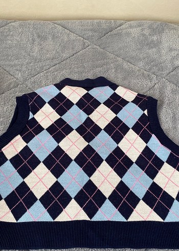 Kadın Çok Renkli Ekose V Yaka Örme Süveter - Görsel 4