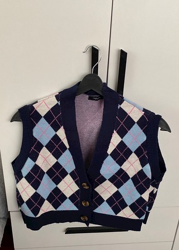 Kadın Çok Renkli Ekose V Yaka Örme Süveter - Görsel 6