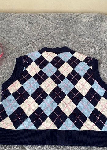 Kadın Çok Renkli Ekose V Yaka Örme Süveter - Görsel 5