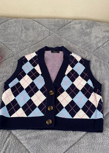 Kadın Çok Renkli Ekose V Yaka Örme Süveter - Görsel 3