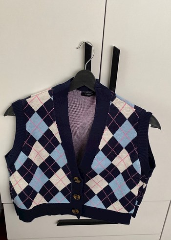 Kadın Çok Renkli Ekose V Yaka Örme Süveter - Görsel 8