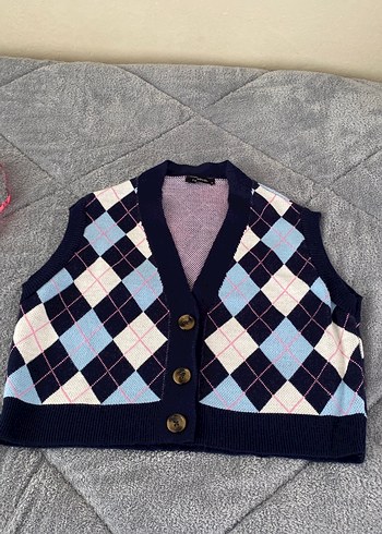 Kadın Çok Renkli Ekose V Yaka Örme Süveter - Görsel 2