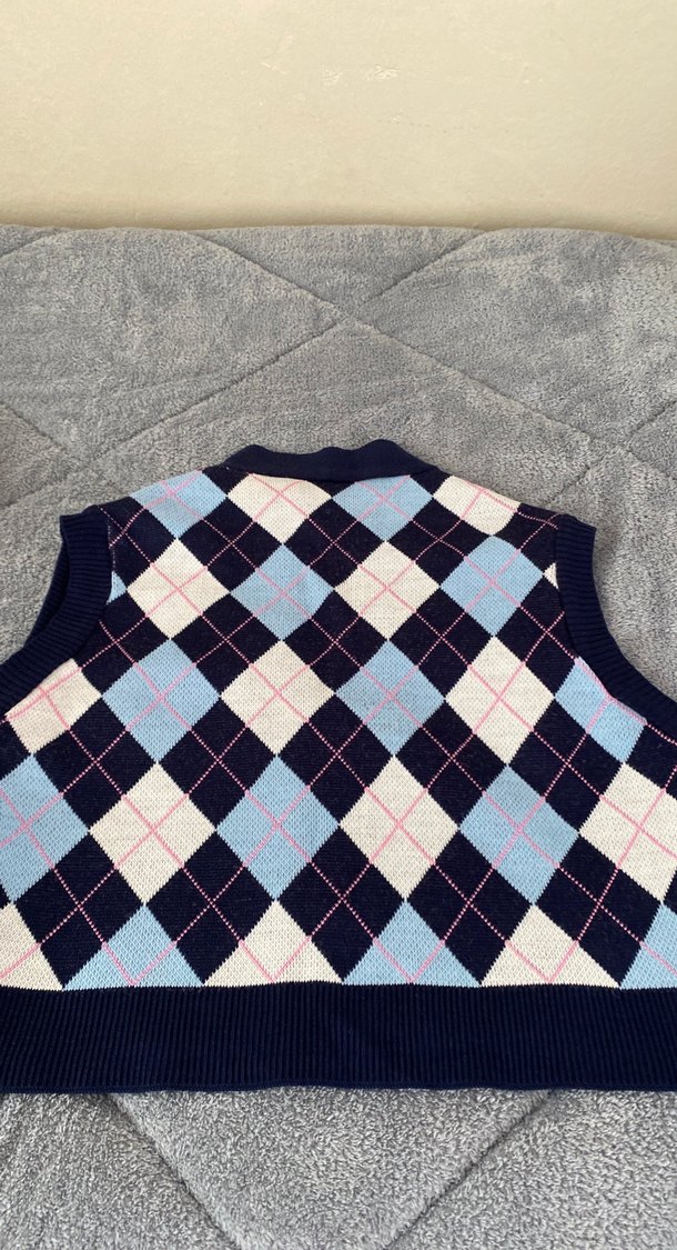 Kadın Çok Renkli Ekose V Yaka Örme Süveter - Görsel 4