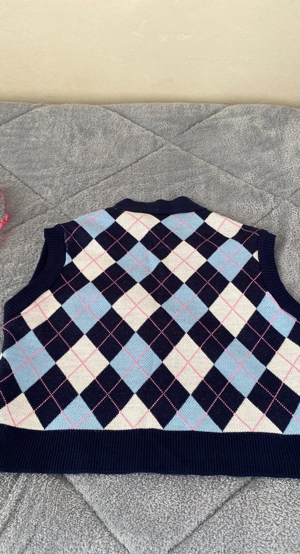 Kadın Çok Renkli Ekose V Yaka Örme Süveter - Görsel 5