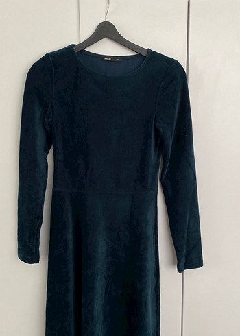 Yeşil kadife midi boy elbise - Görsel 5