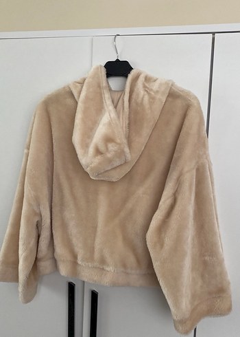 Bej Kapüşonlu Kadın Peluş Ceket - Görsel 6